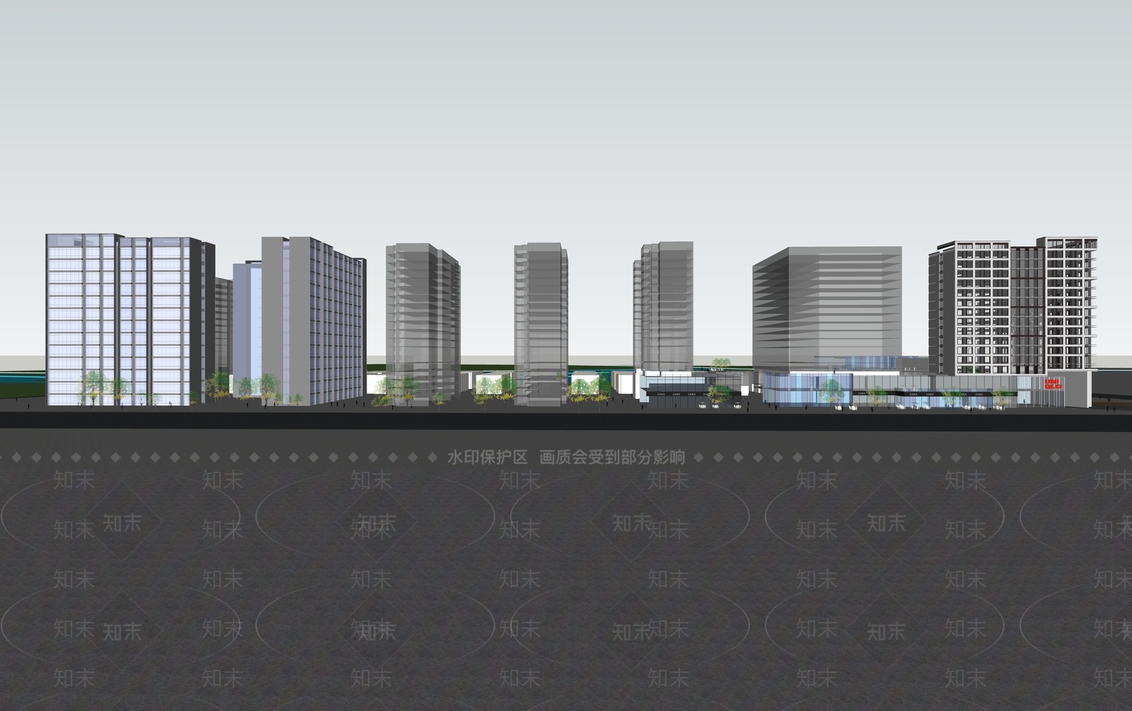 现代商场建筑SU模型下载【ID:1171494889】