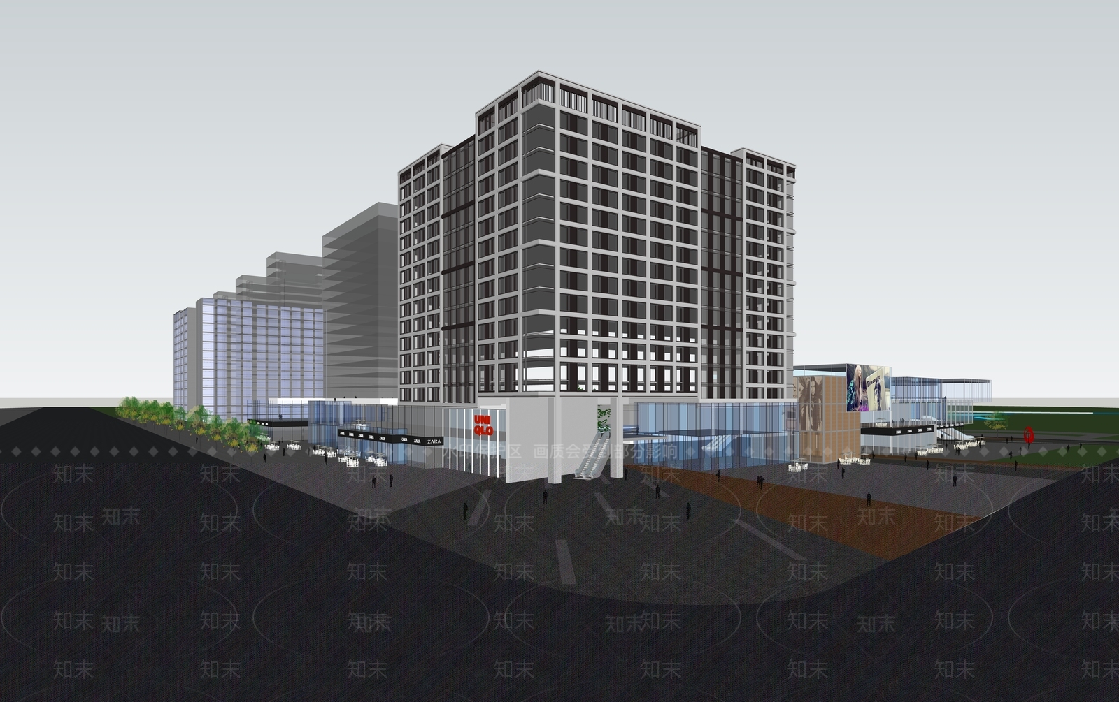 现代商场建筑SU模型下载【ID:1171494889】