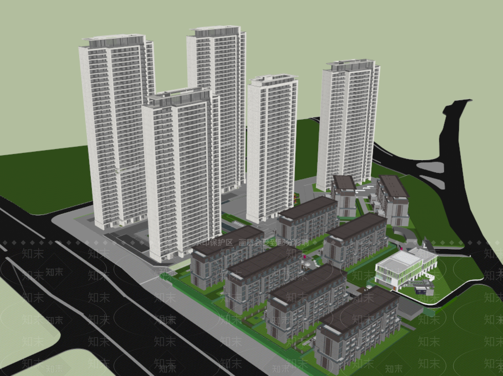 现代小区建筑SU模型下载【ID:1171521433】