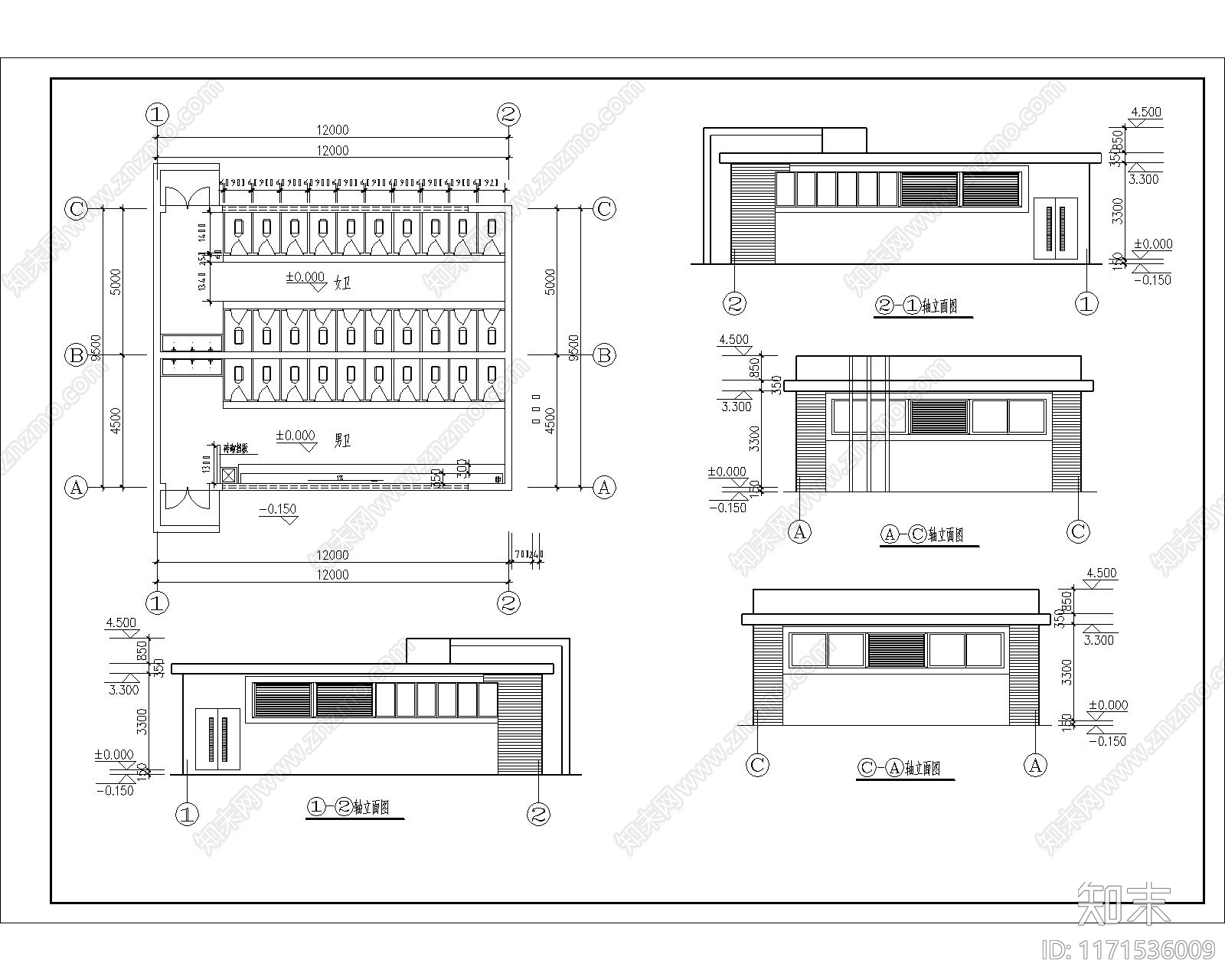 现代公共卫生间cad施工图下载【ID:1171536009】