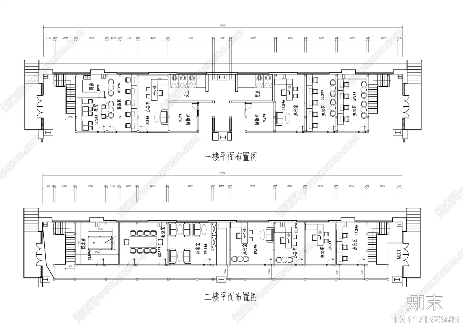 现代办公室cad施工图下载【ID:1171523485】