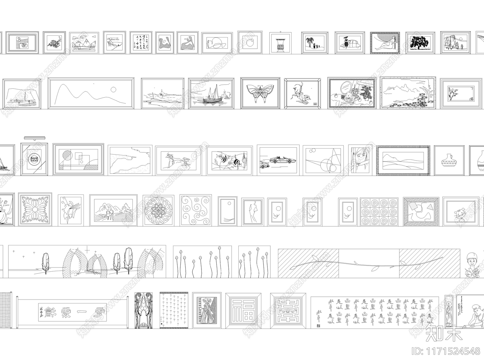 2024年最新装饰画挂画抽象艺术画CAD图库施工图下载【ID:1171524548】