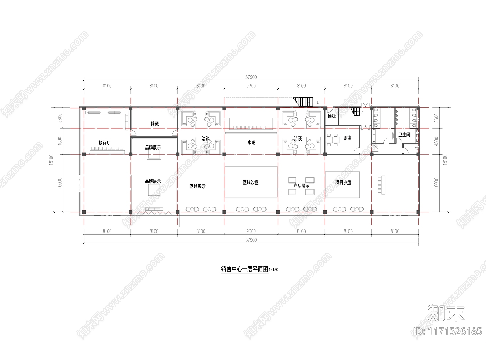 现代售楼处建筑施工图下载【ID:1171526185】