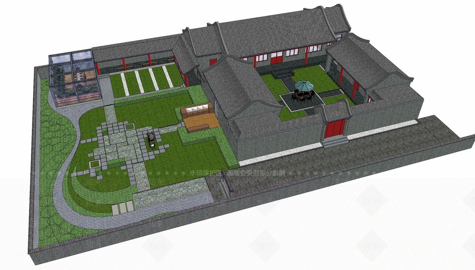 新中式民宿建筑SU模型下载【ID:1171527781】