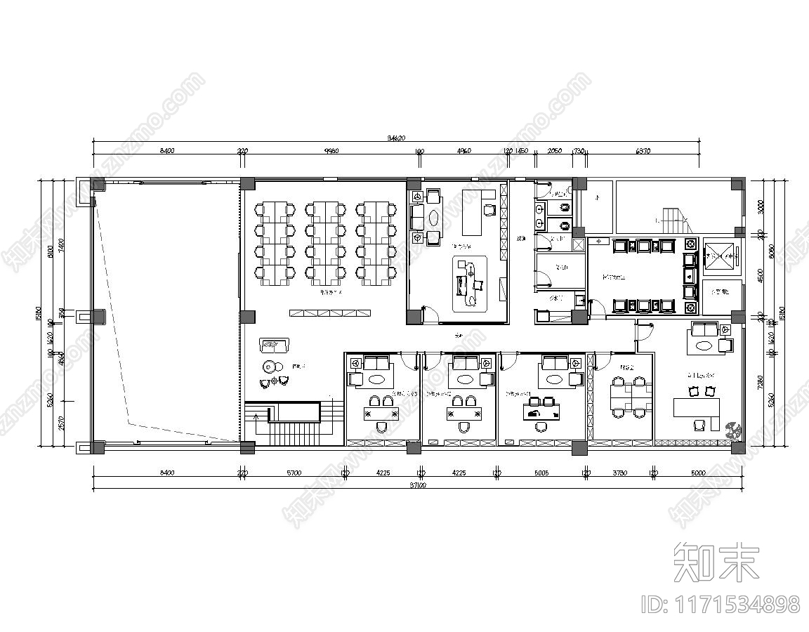 现代办公室cad施工图下载【ID:1171534898】