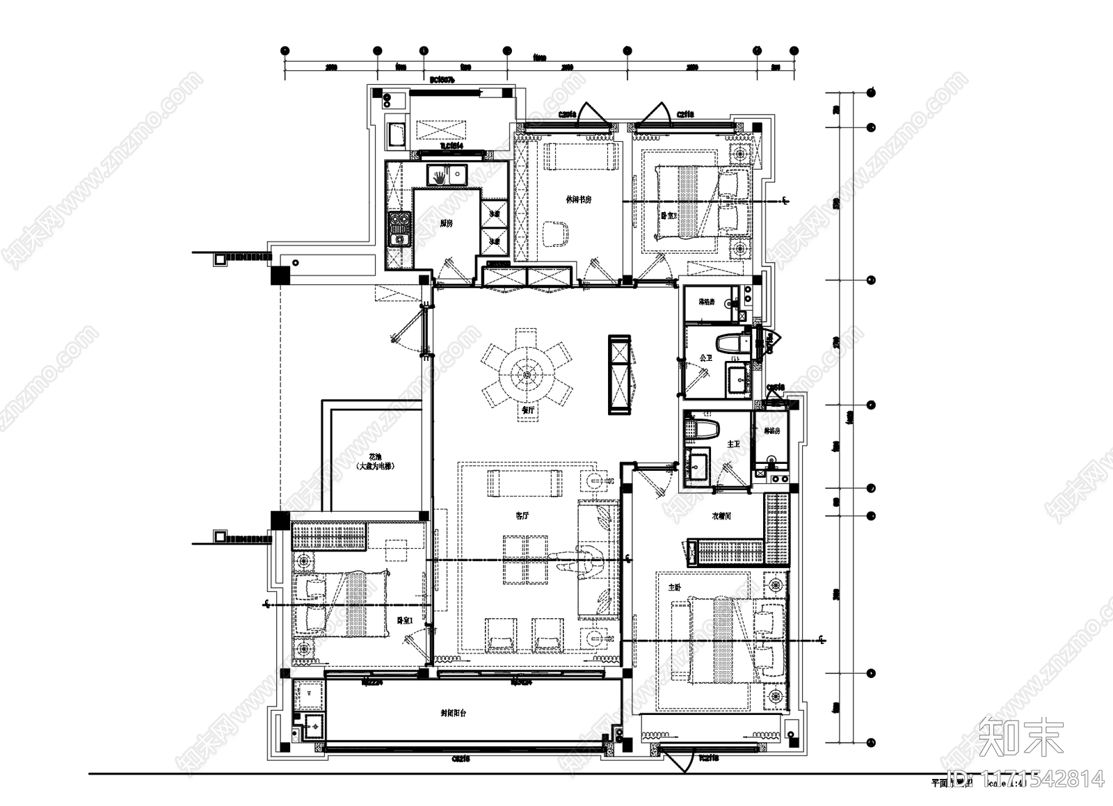 新中式整体家装空间施工图下载【ID:1171542814】