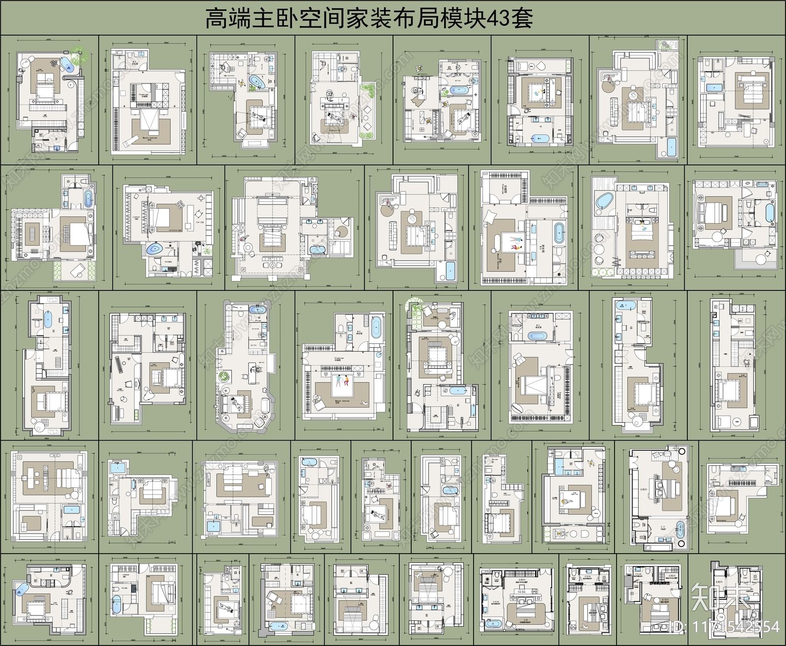 现代卧室施工图下载【ID:1171542554】