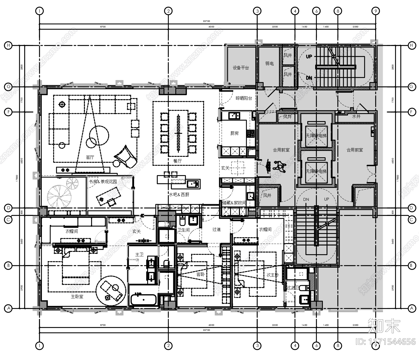 现代整体家装空间cad施工图下载【ID:1171544656】