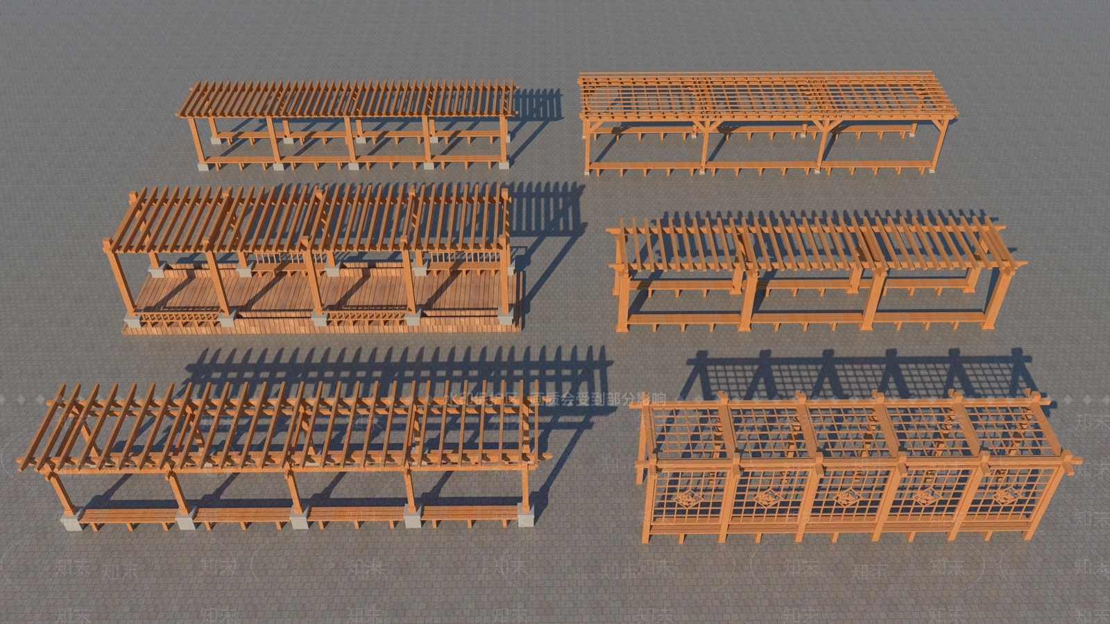 新中式中式廊架3D模型下载【ID:1171553629】