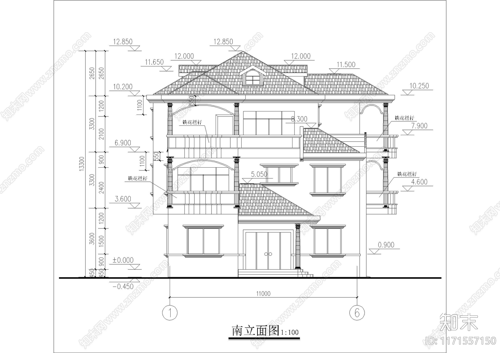 现代别墅建筑cad施工图下载【ID:1171557150】