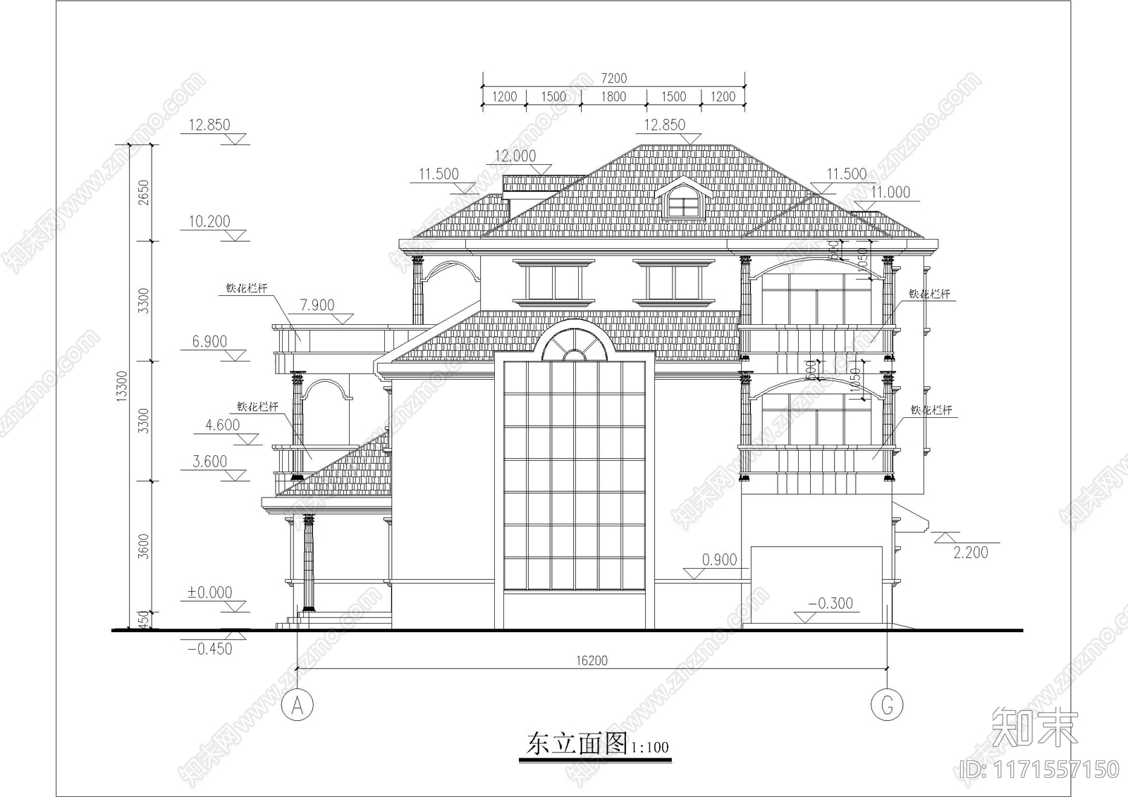 现代别墅建筑cad施工图下载【ID:1171557150】