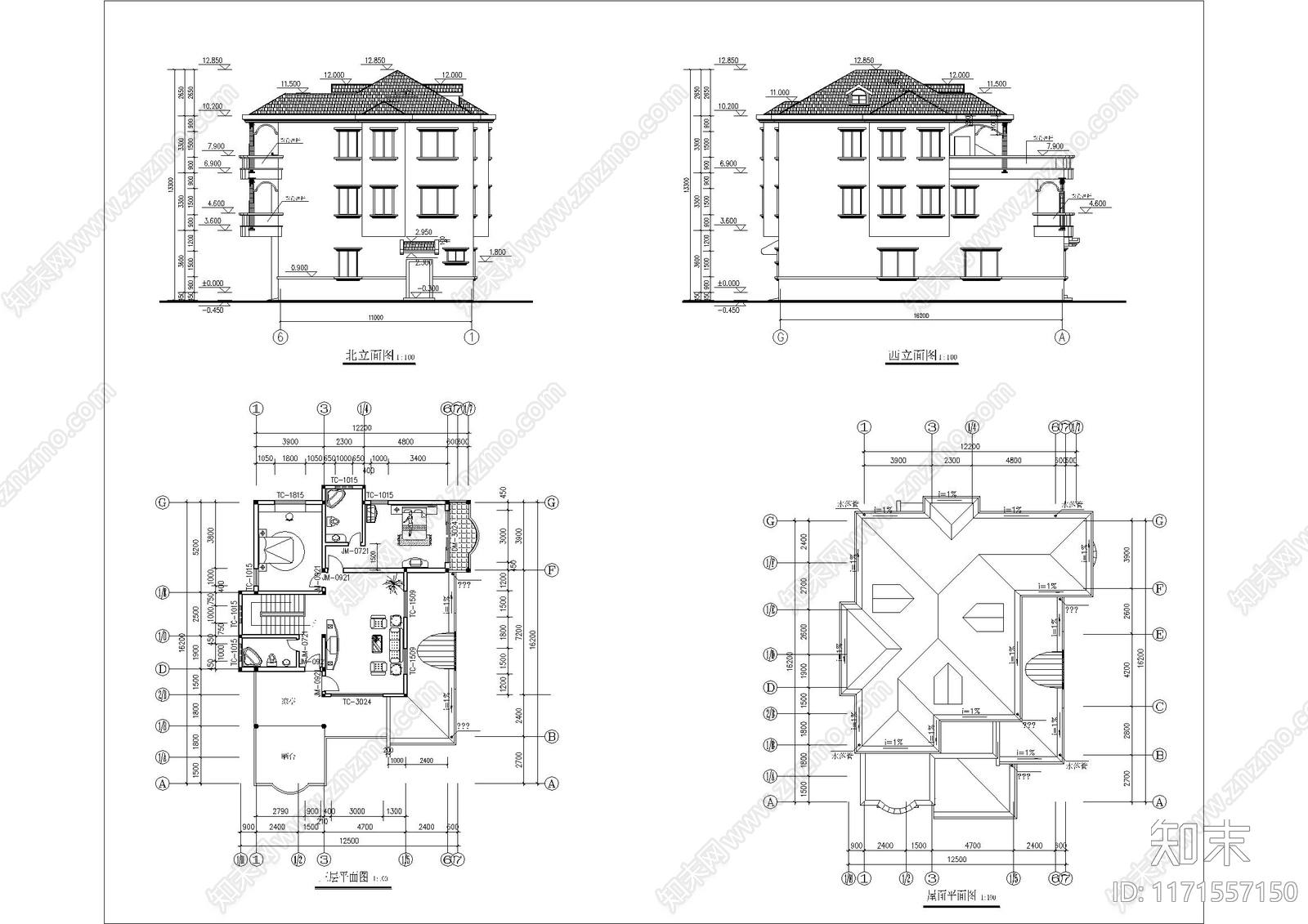 现代别墅建筑cad施工图下载【ID:1171557150】