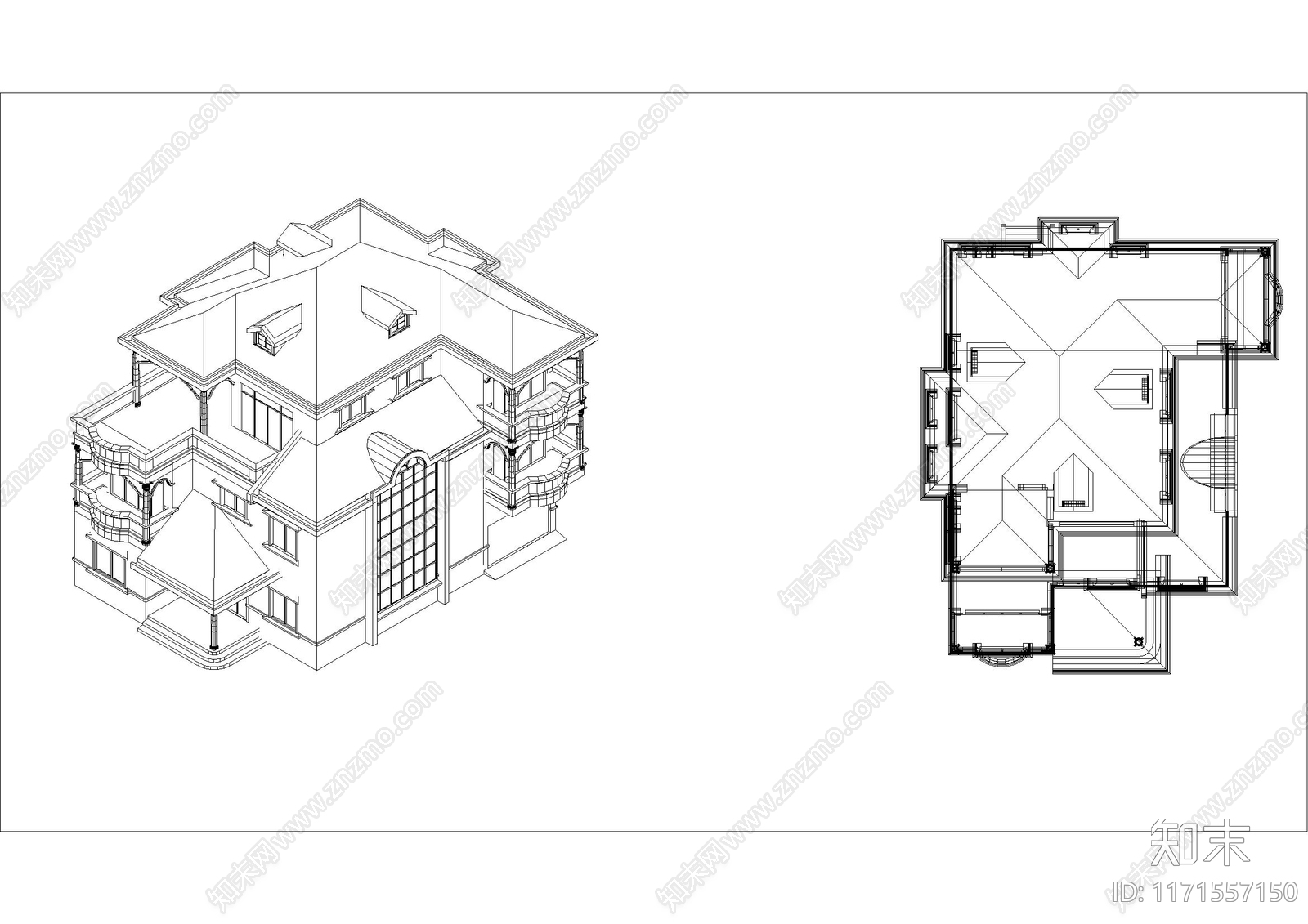 现代别墅建筑cad施工图下载【ID:1171557150】