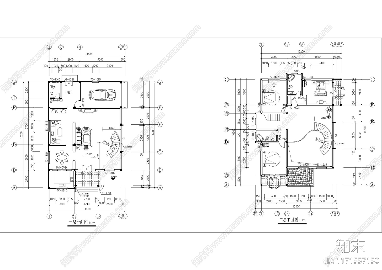 现代别墅建筑cad施工图下载【ID:1171557150】