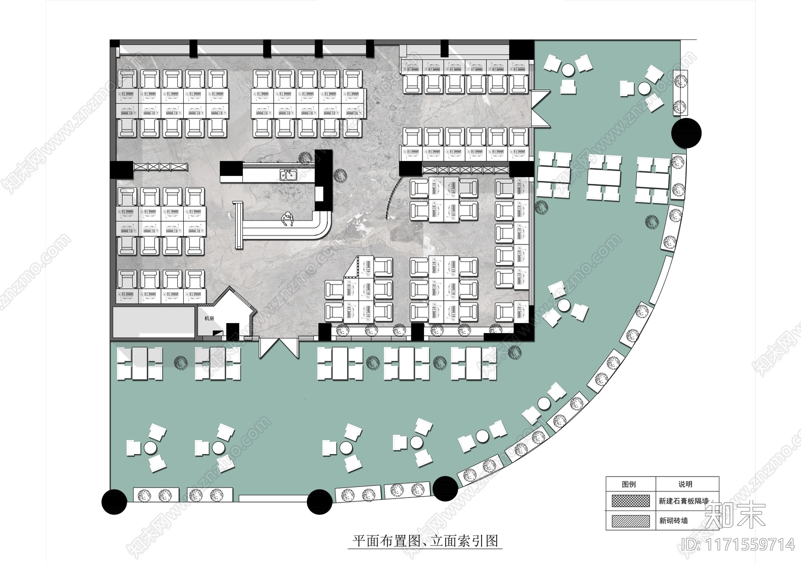 现代美式网吧施工图下载【ID:1171559714】