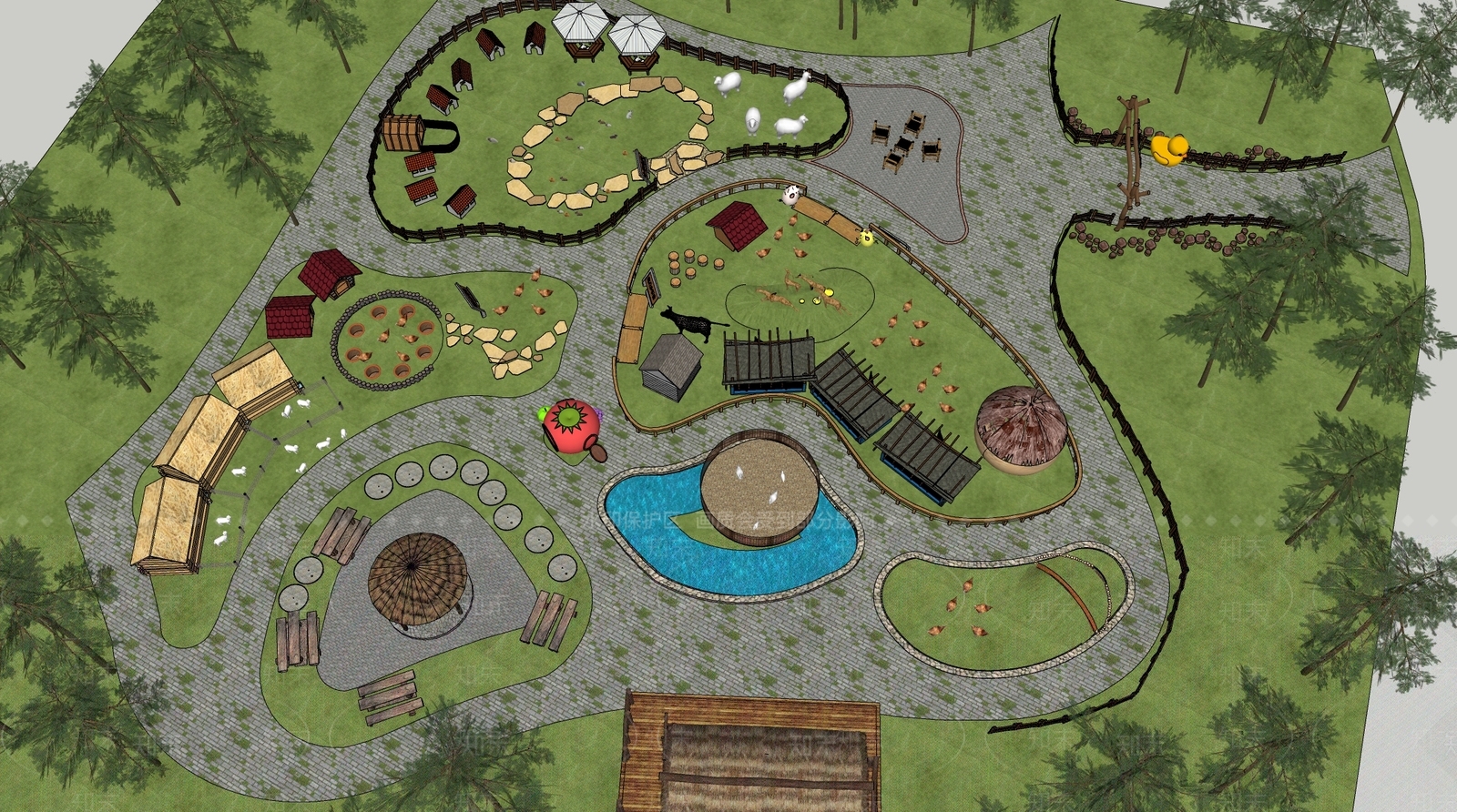 新中式现代农场SU模型下载【ID:1171563226】