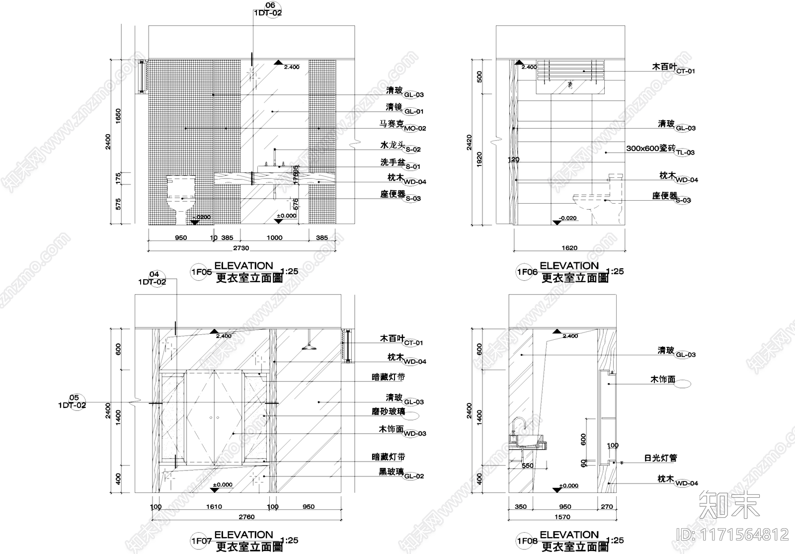 现代更衣室施工图下载【ID:1171564812】