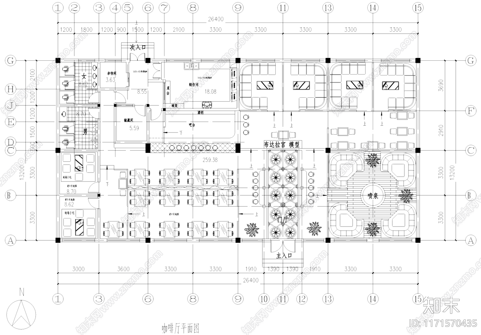 中式咖啡厅施工图下载【ID:1171570435】