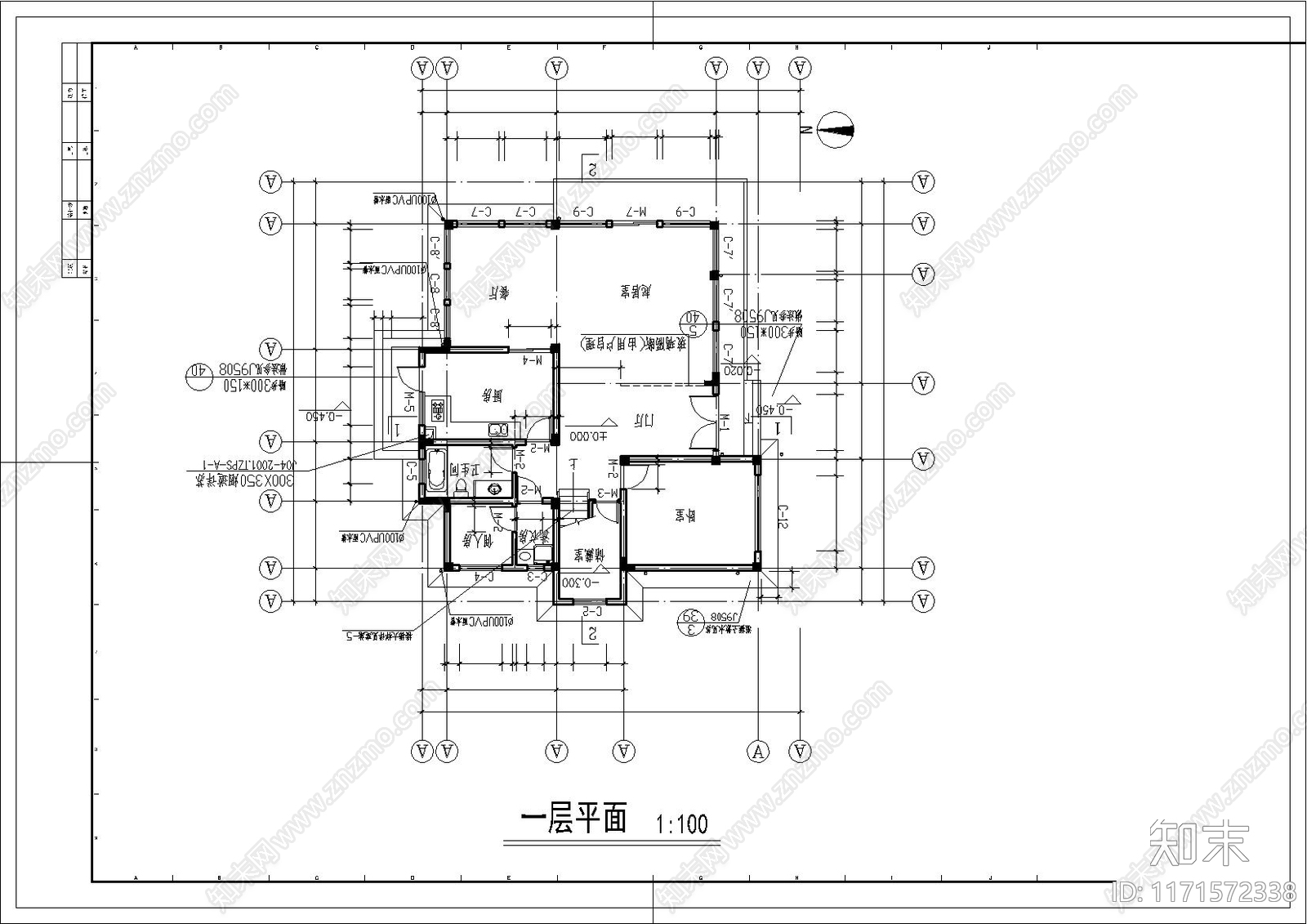 美式别墅建筑cad施工图下载【ID:1171572338】