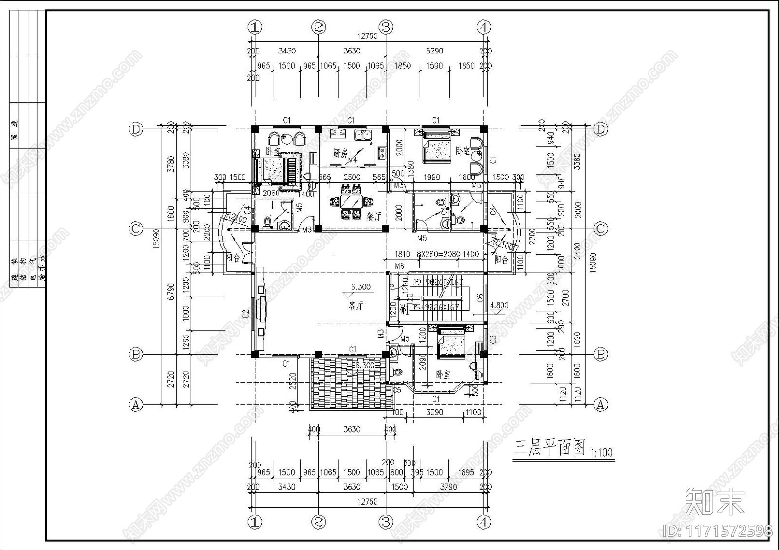 欧式别墅建筑施工图下载【ID:1171572598】