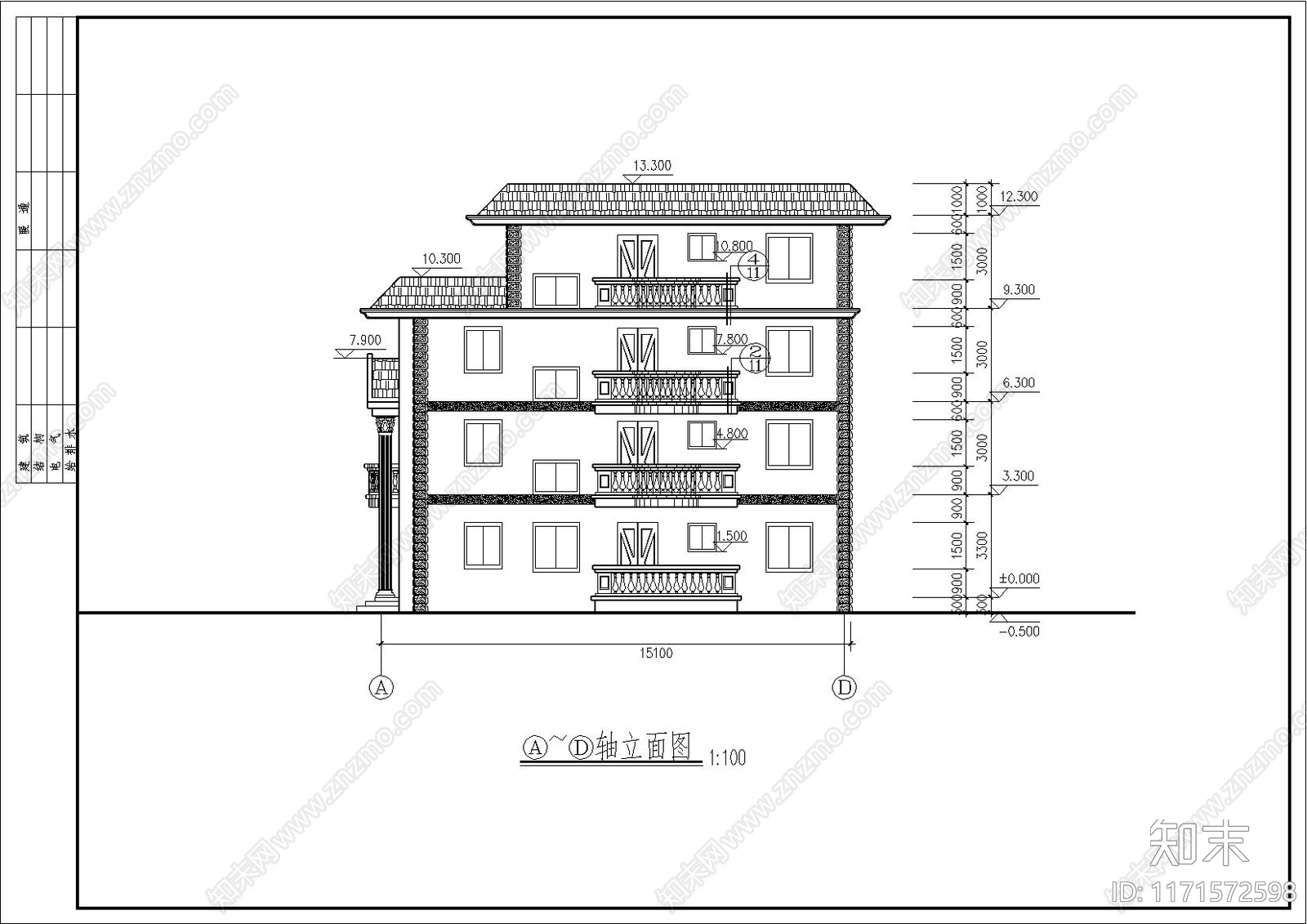 欧式别墅建筑施工图下载【ID:1171572598】