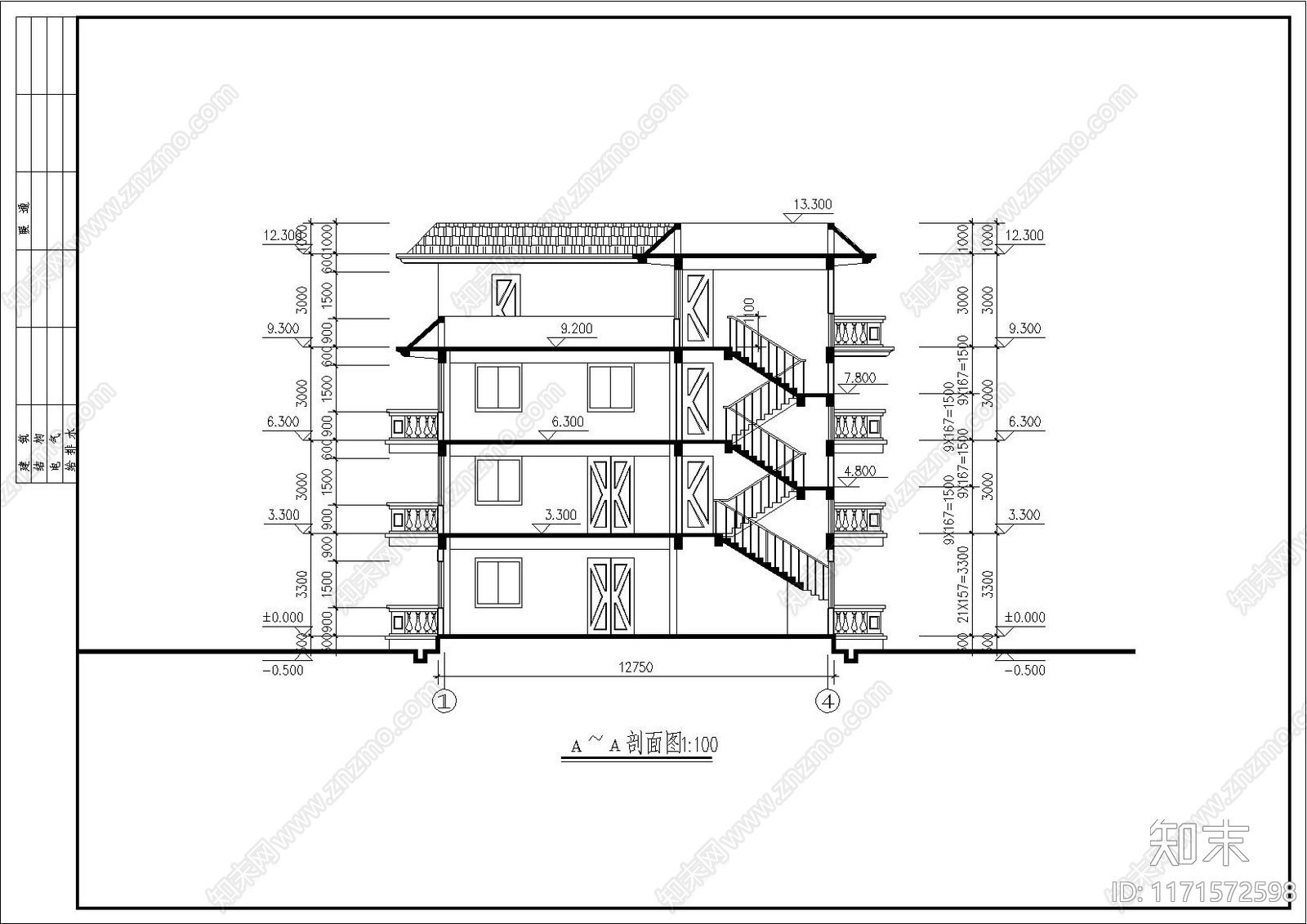 欧式别墅建筑施工图下载【ID:1171572598】