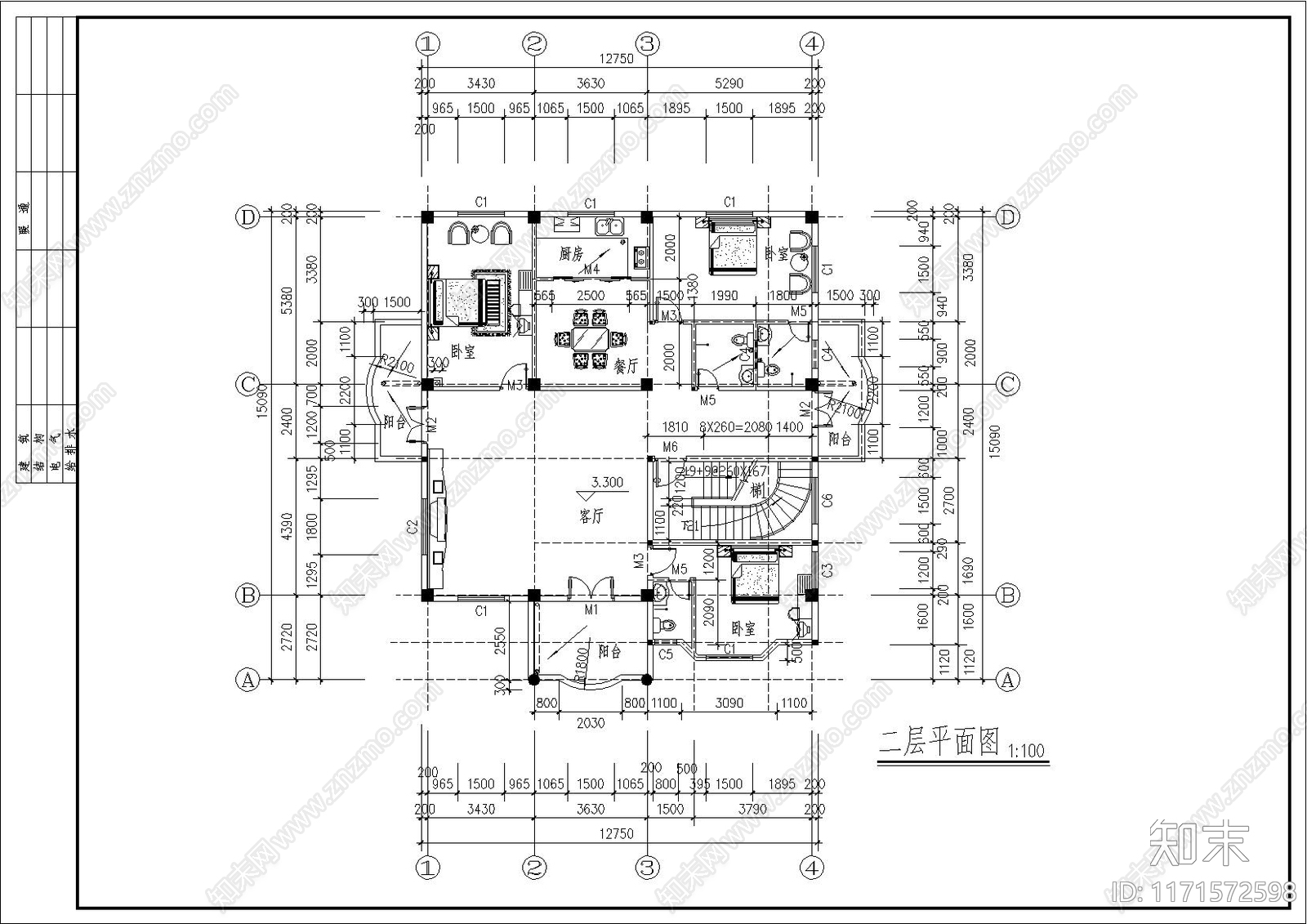 欧式别墅建筑施工图下载【ID:1171572598】