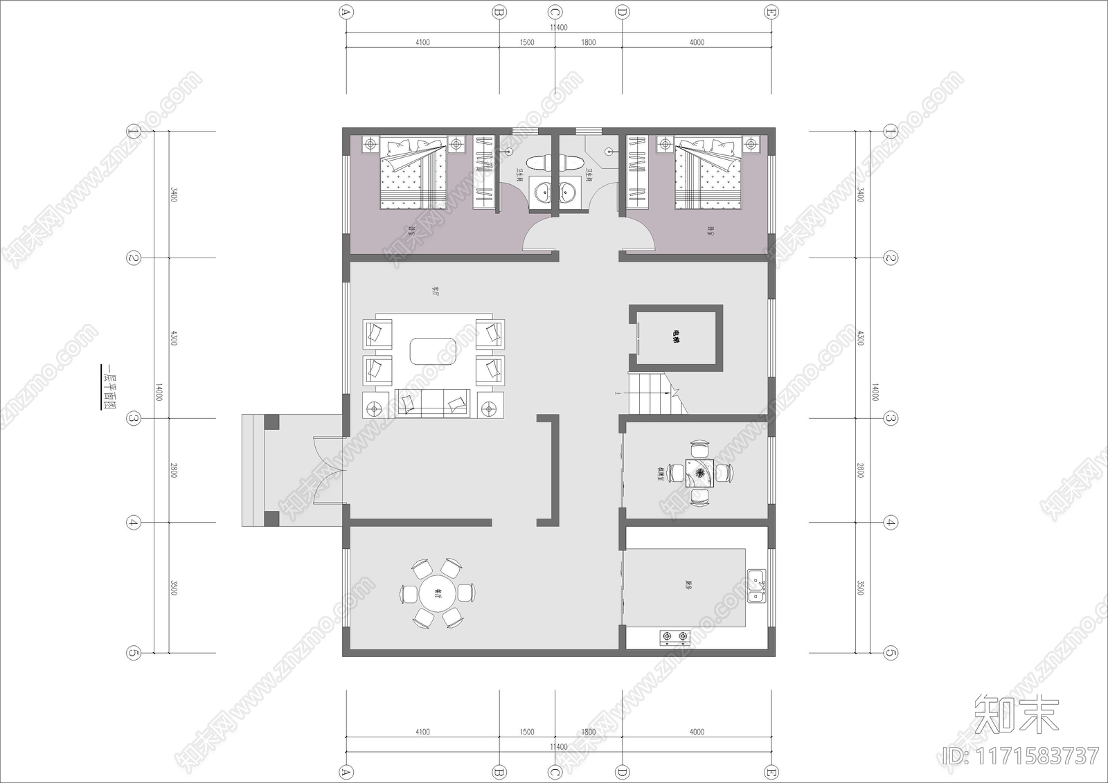 现代新中式别墅建筑cad施工图下载【ID:1171583737】