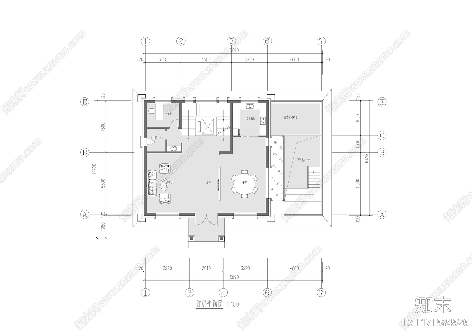 现代新中式别墅建筑cad施工图下载【ID:1171584526】