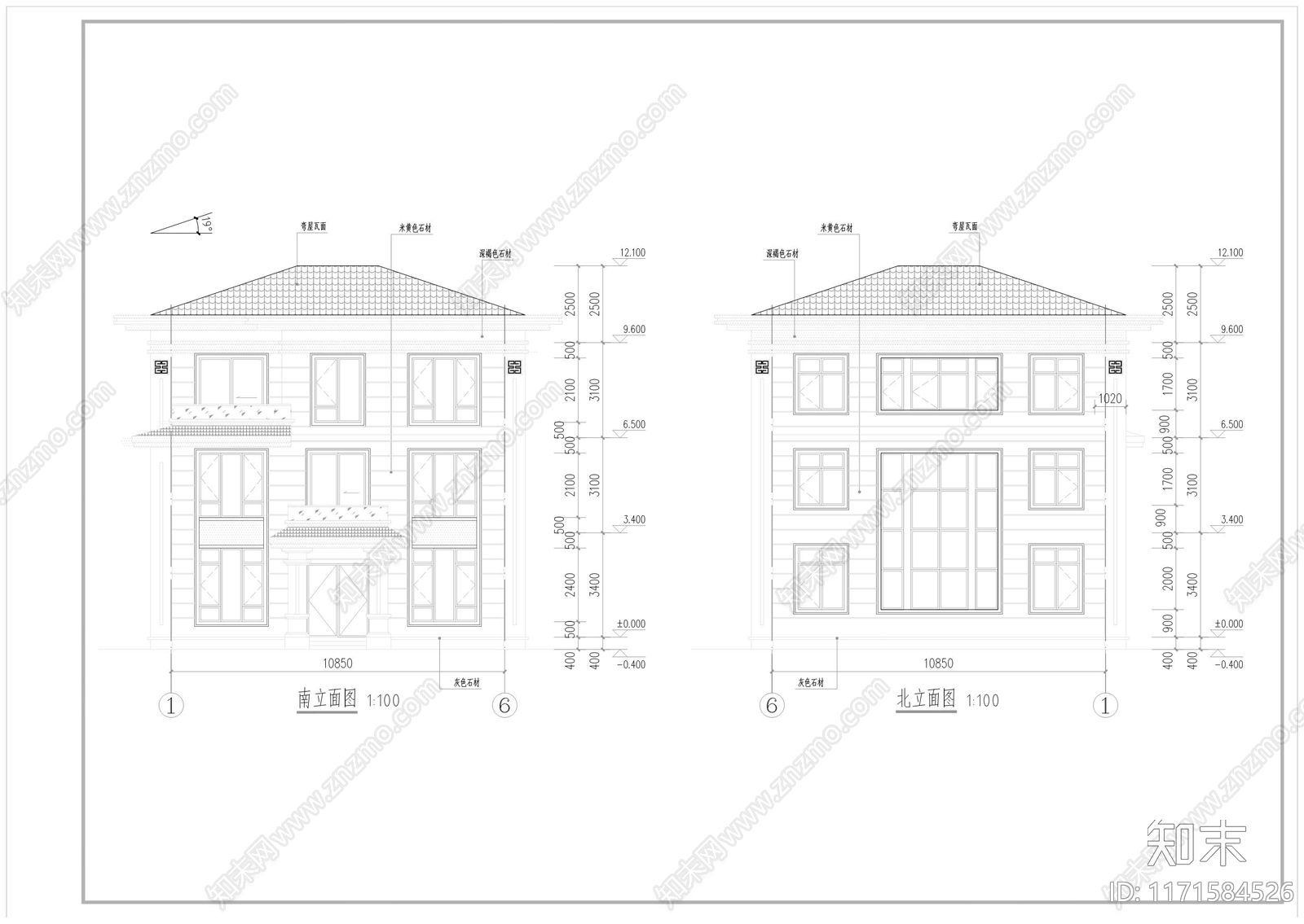 现代新中式别墅建筑cad施工图下载【ID:1171584526】