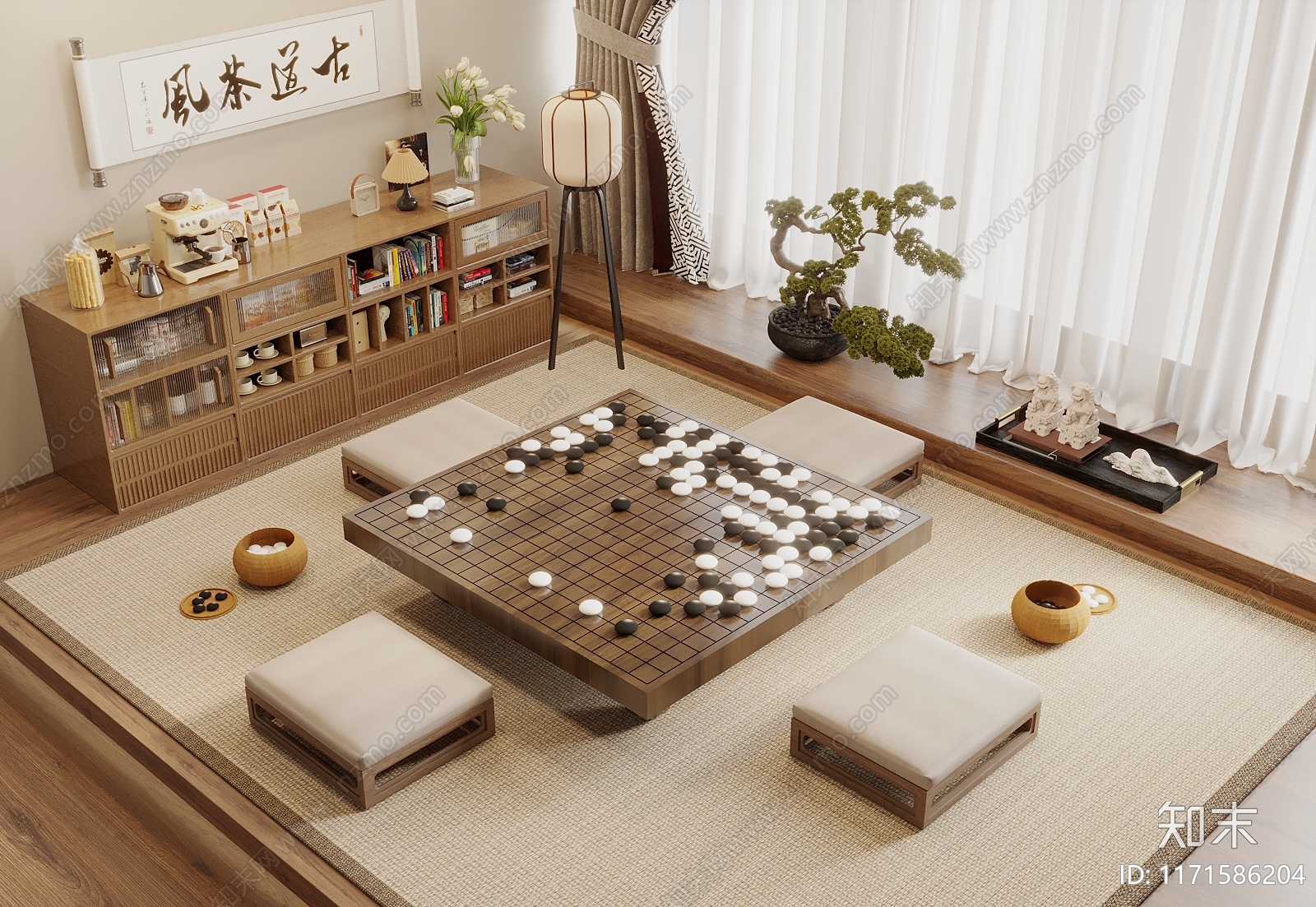 日式原木棋牌室SU模型下载【ID:1171586204】