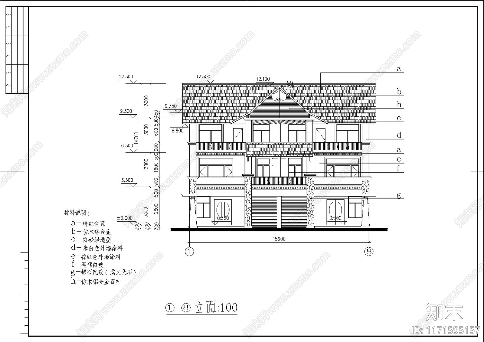 欧式别墅建筑cad施工图下载【ID:1171595157】