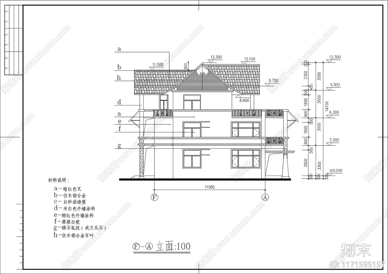 欧式别墅建筑cad施工图下载【ID:1171595157】