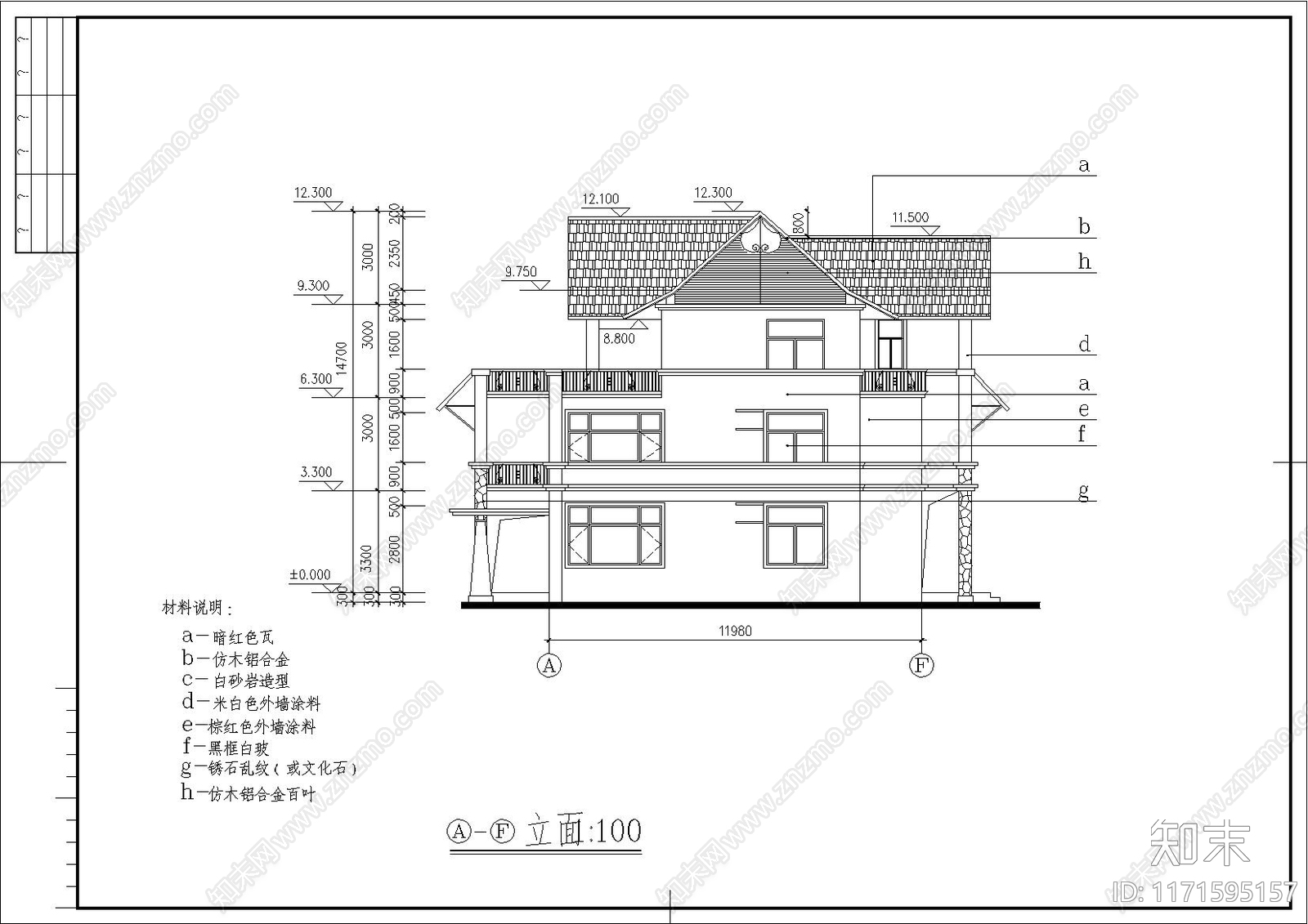 欧式别墅建筑cad施工图下载【ID:1171595157】