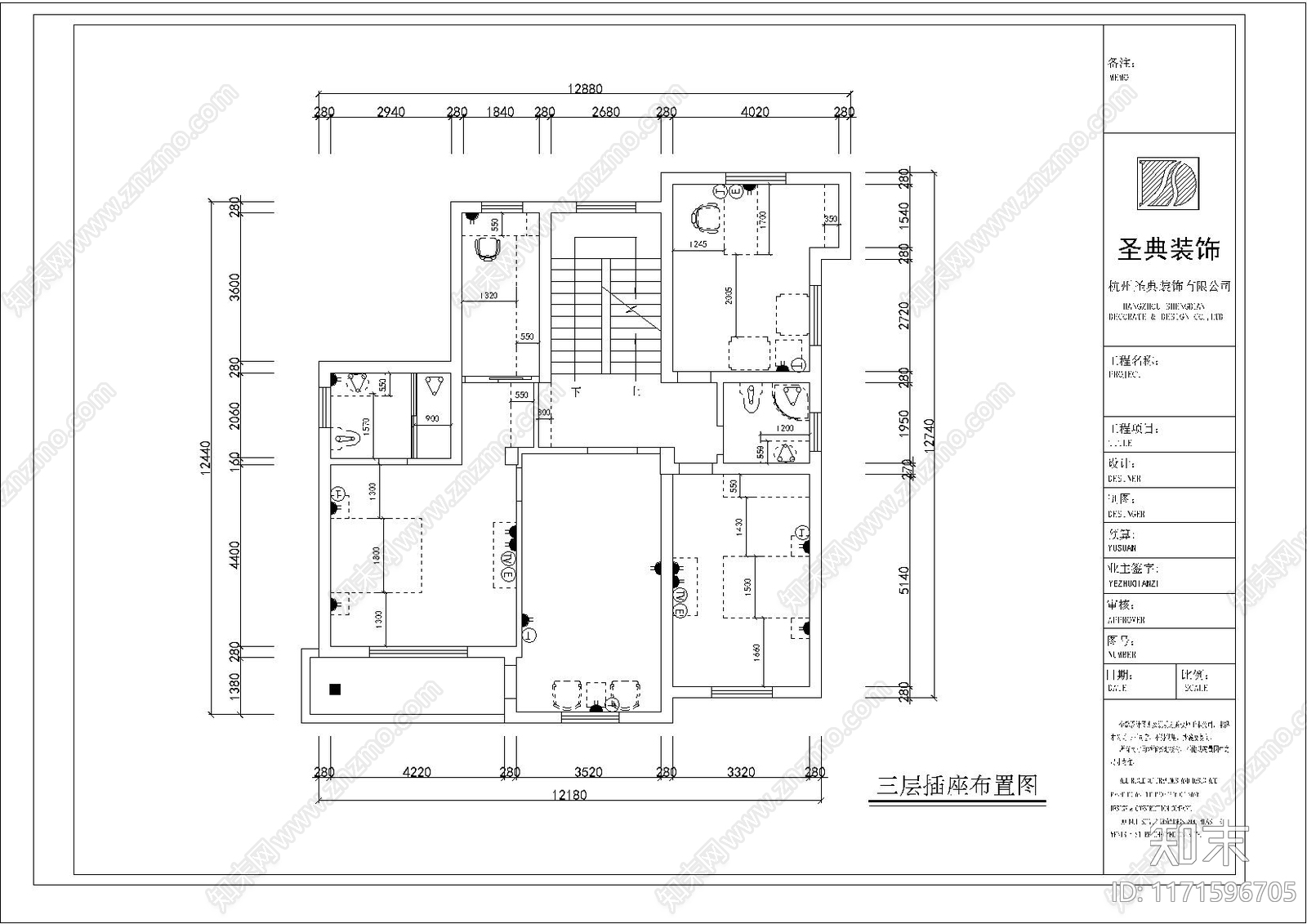 欧式整体家装空间施工图下载【ID:1171596705】