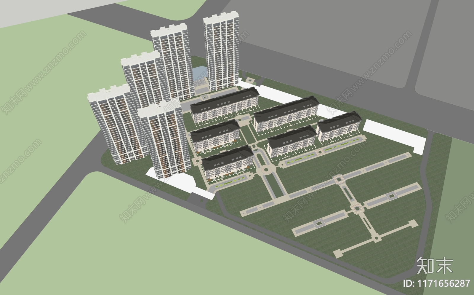 现代小区建筑SU模型下载【ID:1171656287】