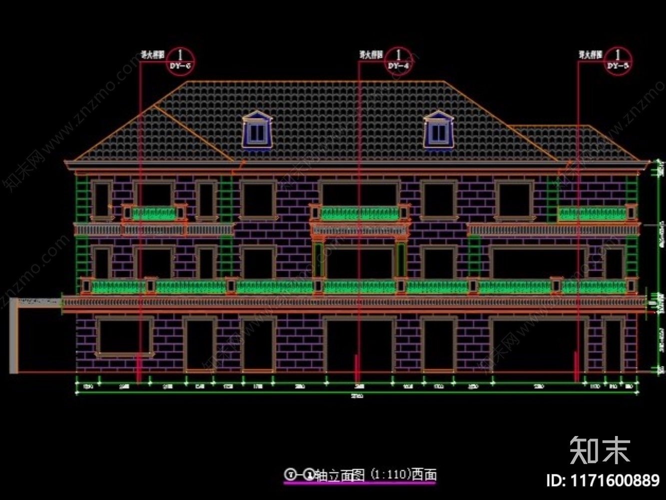 简欧别墅建筑cad施工图下载【ID:1171600889】