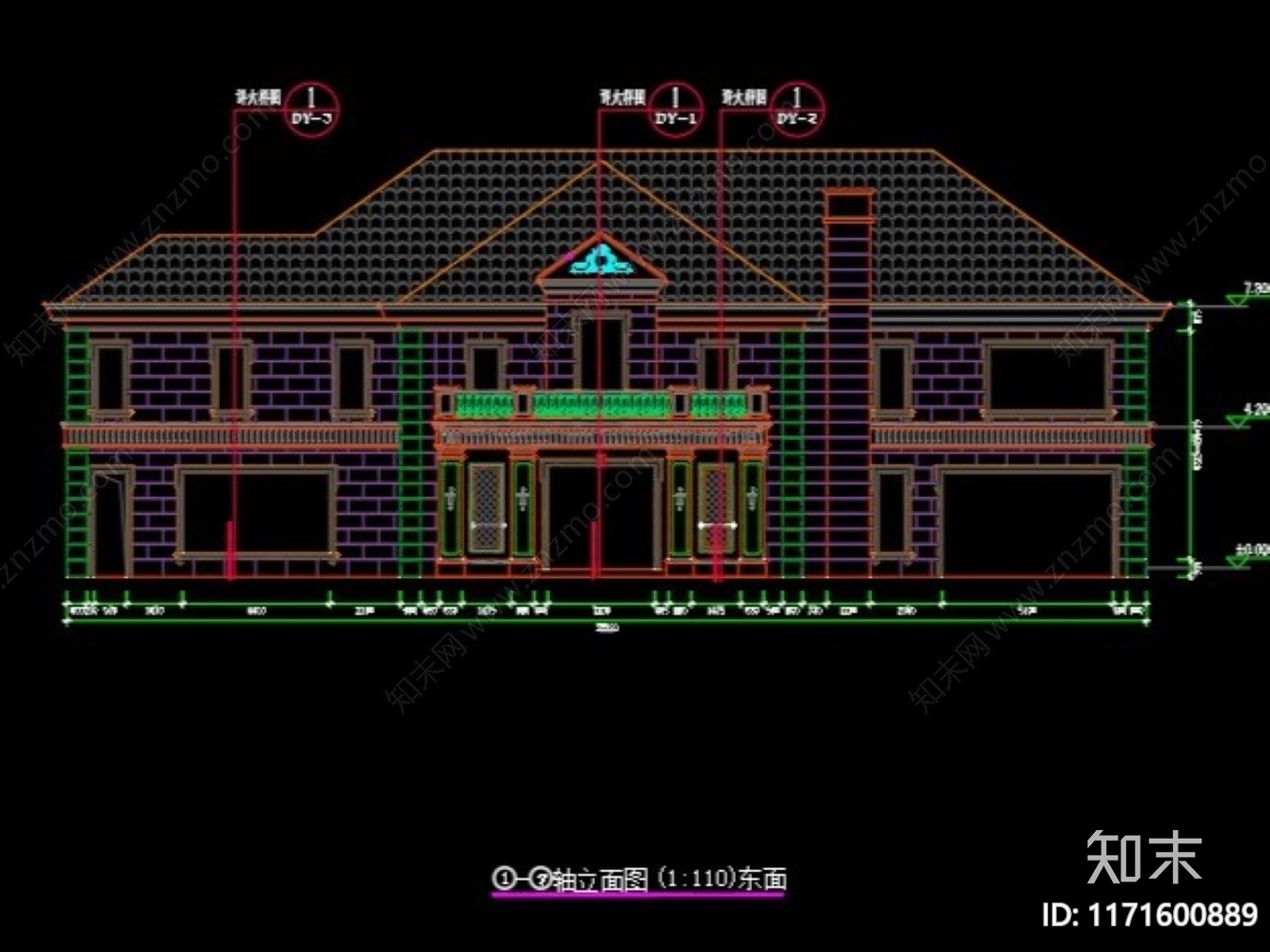 简欧别墅建筑cad施工图下载【ID:1171600889】