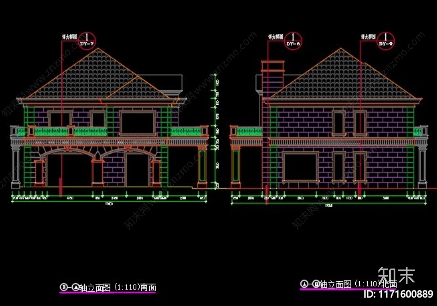 简欧别墅建筑cad施工图下载【ID:1171600889】