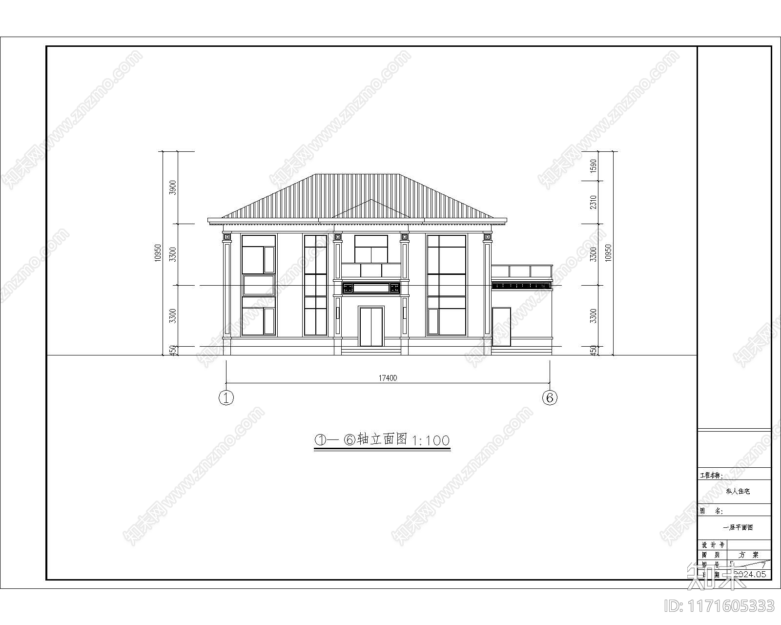 新中式别墅建筑cad施工图下载【ID:1171605333】