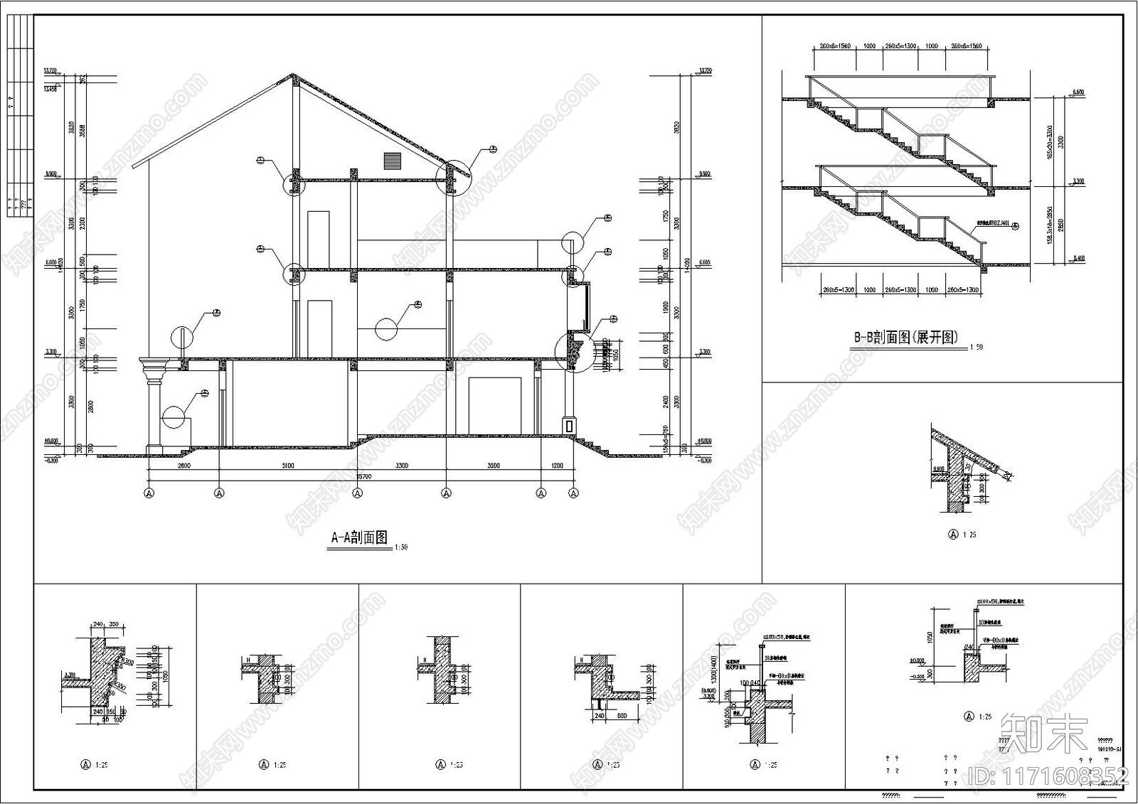 欧式简欧别墅建筑cad施工图下载【ID:1171608352】