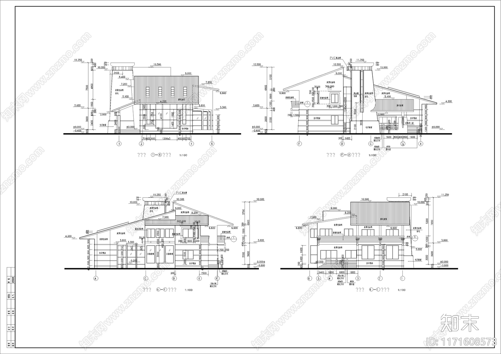 现代别墅建筑cad施工图下载【ID:1171608573】