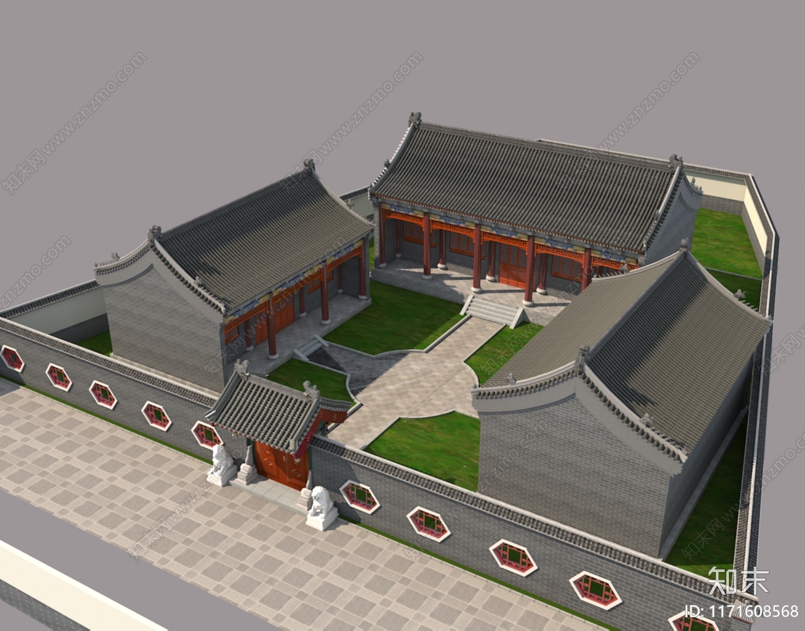 新中式中式四合院3D模型下载【ID:1171608568】