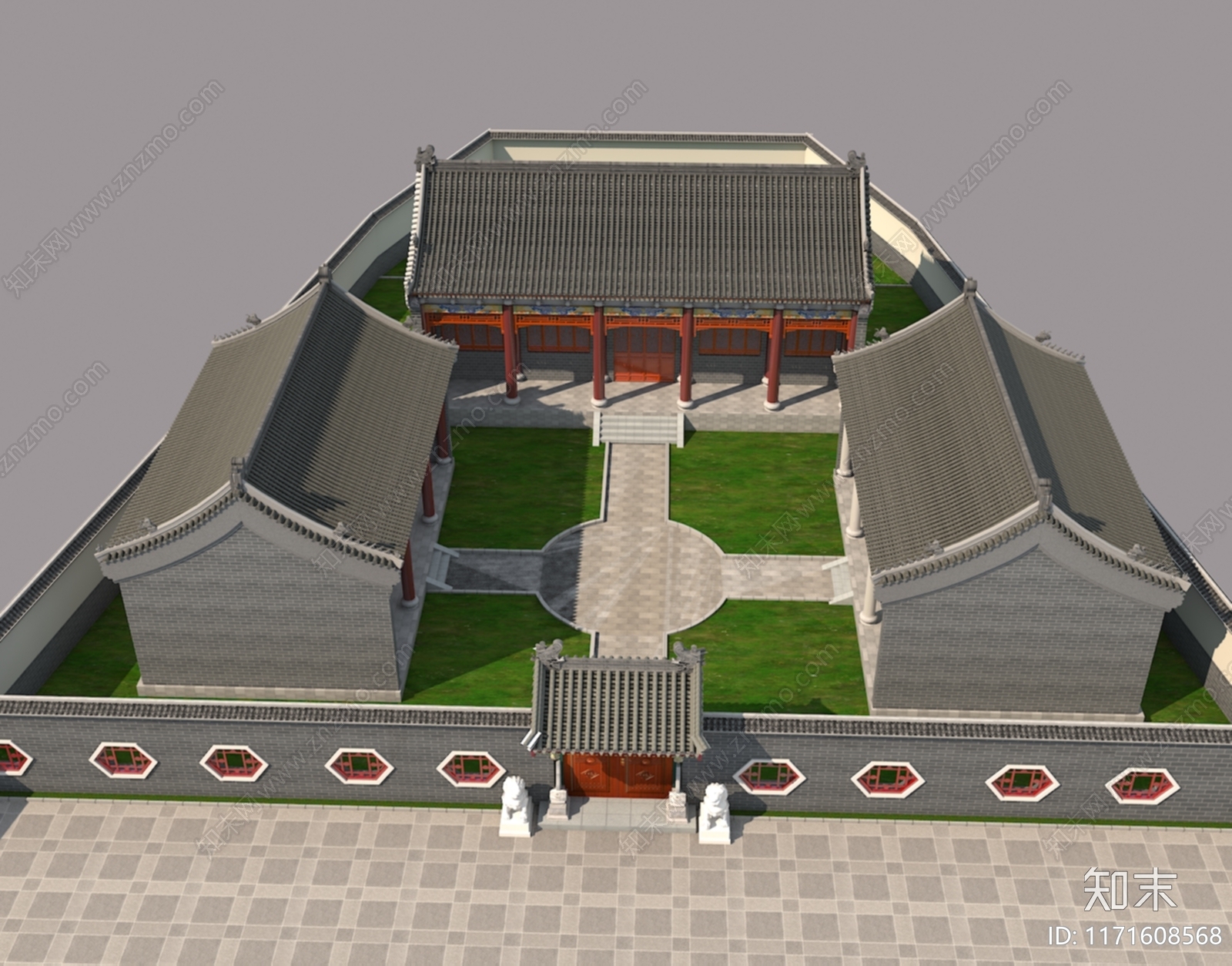 新中式中式四合院3D模型下载【ID:1171608568】