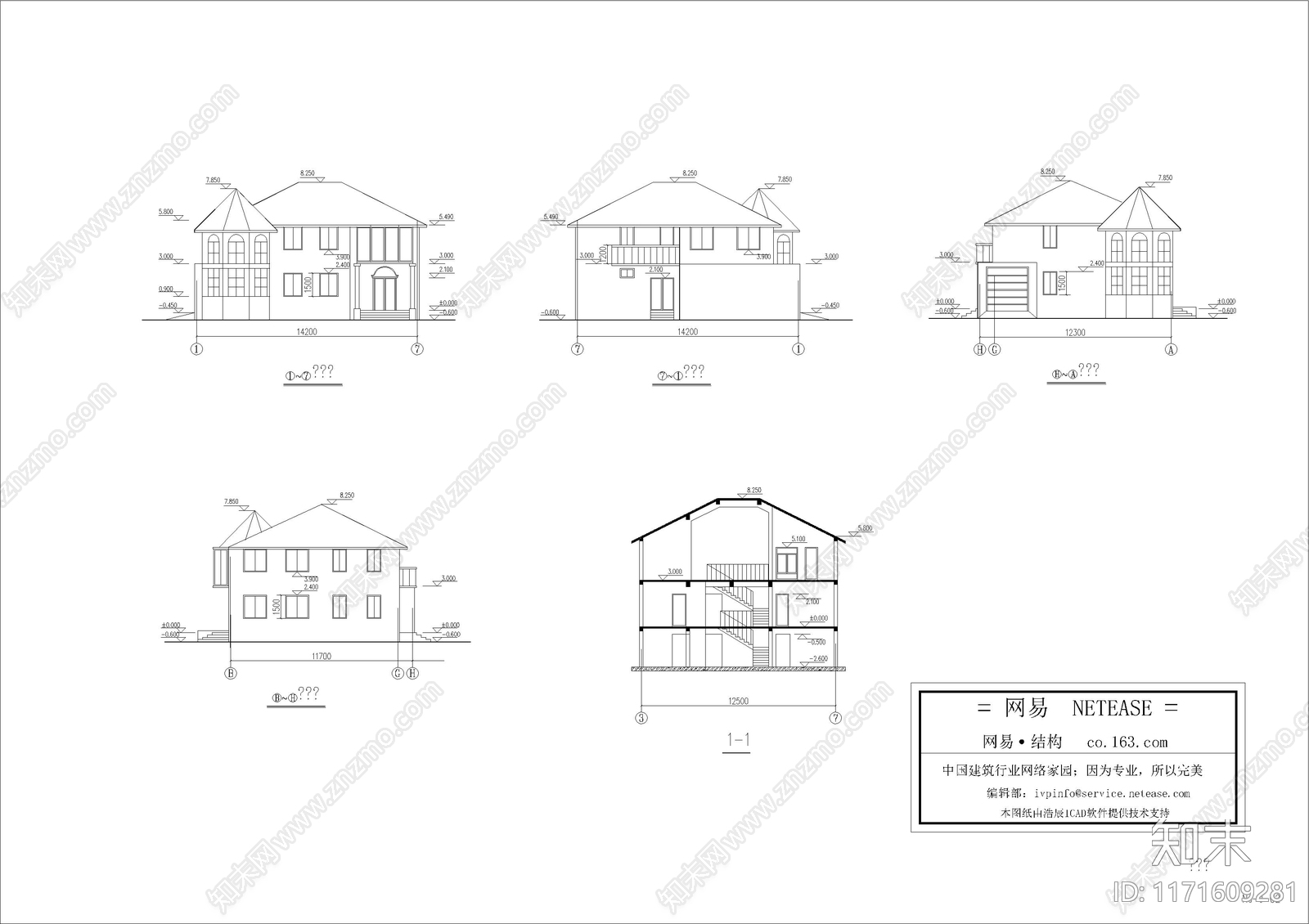 简欧欧式别墅建筑cad施工图下载【ID:1171609281】