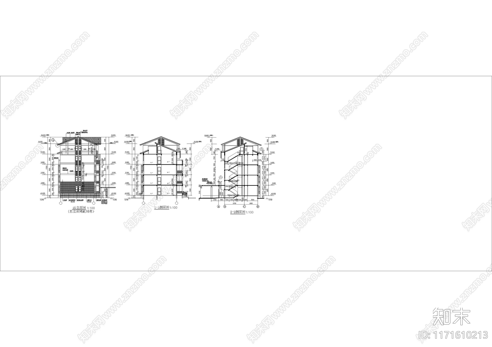 美式现代别墅建筑施工图下载【ID:1171610213】