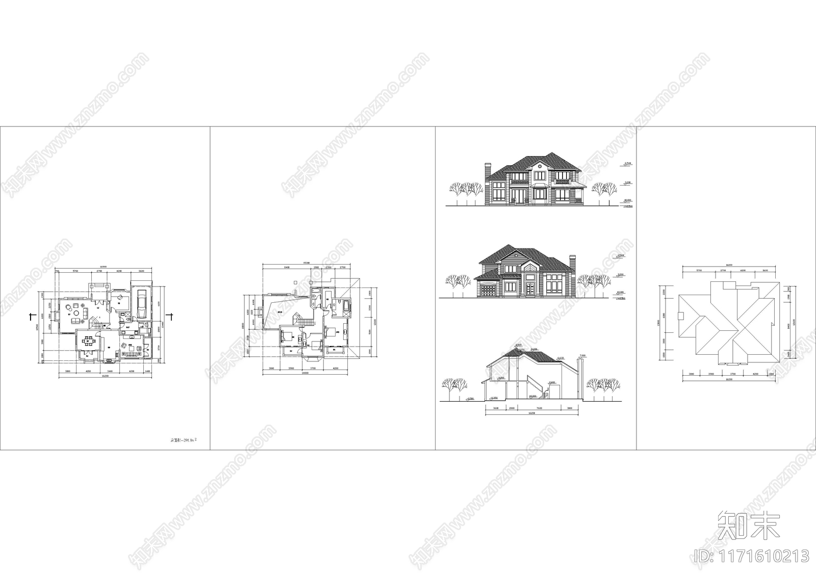 美式现代别墅建筑施工图下载【ID:1171610213】