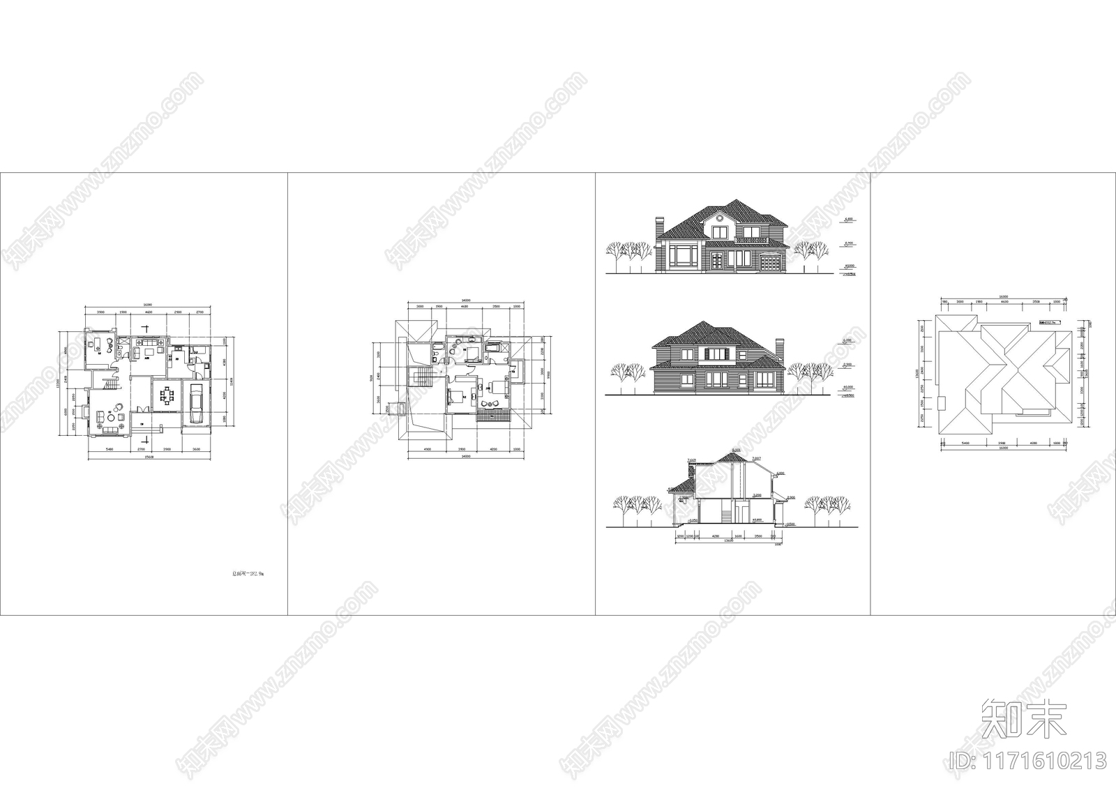 美式现代别墅建筑施工图下载【ID:1171610213】