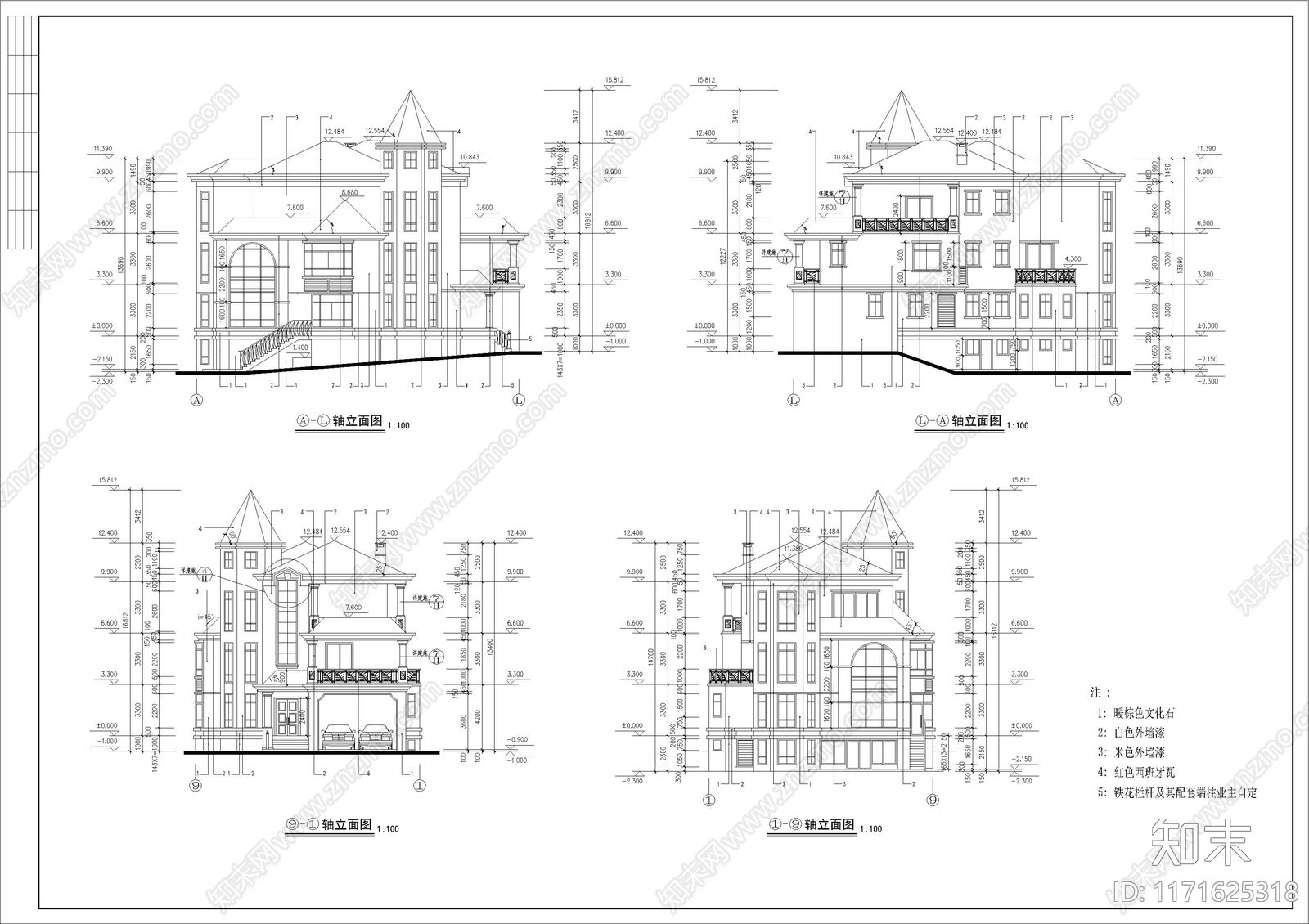 现代别墅建筑cad施工图下载【ID:1171625318】