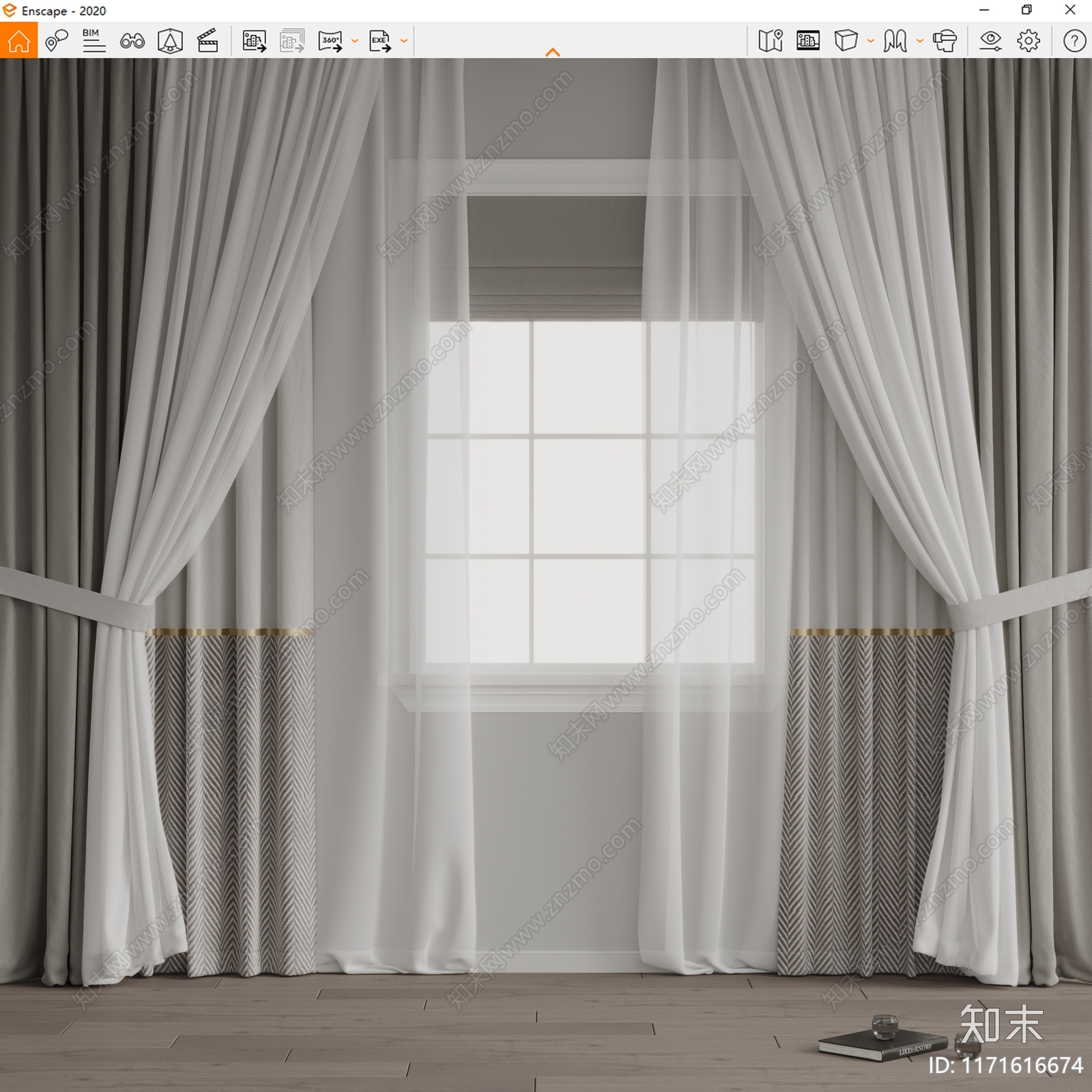 现代窗帘SU模型下载【ID:1171616674】